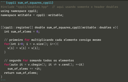 `{cpp11}` no Rmarkdown